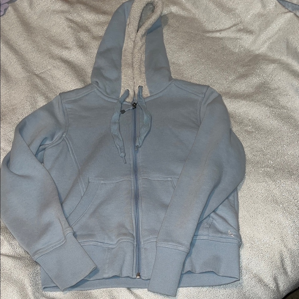 Light Blue Fur-Lined Zip-Up Hoodie